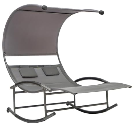 Hortan Lettino 2 Posti Con Struttura Prendisole In Acciaio, Seduta A Dondolo Ergonomica In Tessuto Textilene e Tetto Parasole, Per Arredo Giardino, Terrazzo e Piscina