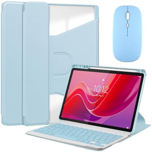 Funda con Teclado para Lenovo Tab M11 (TB-330FU/330XU) 11, Español Ñ, Funda Giratoria Y Teclado Bluetooth Desmontable con Portalápices,Azul