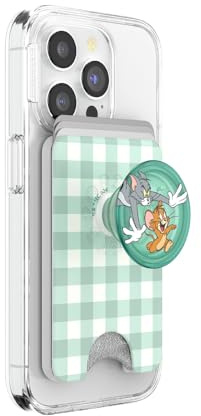 PopSockets Telefon-Geldbörse mit erweitertem Griff und Adapterring für MagSafe, Telefonkartenhalter, kabellos aufladbar, Geldbörse kompatibel mit MagSafe - Tom and Jerry Chase