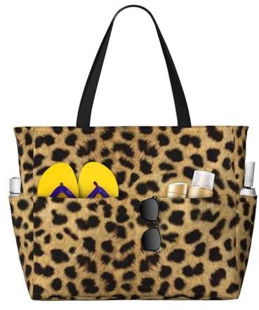 Cykazhst Strandtasche mit Leopardenmuster, wasserdicht, Strandtasche, leicht, für Damen, Urlaub, Reisen, Schwarz , Einheitsgröße