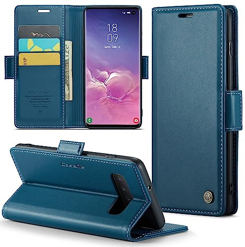 Rerzoiro Handyhülle für Samsung Galaxy S10 Hülle, Premium PU Leder Klapphülle RFID Schutzhülle Magnet Kartenfach Standfunktion Flip Wallet Tasche Case Kompatibel Samsung S10, Blau