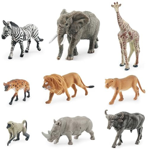 VOSSOT 9 figuras de animales – Juego de figuras de animales de safari, mini animales del bosque y animales de granja, figuras de animales de vinilo y plástico para niños