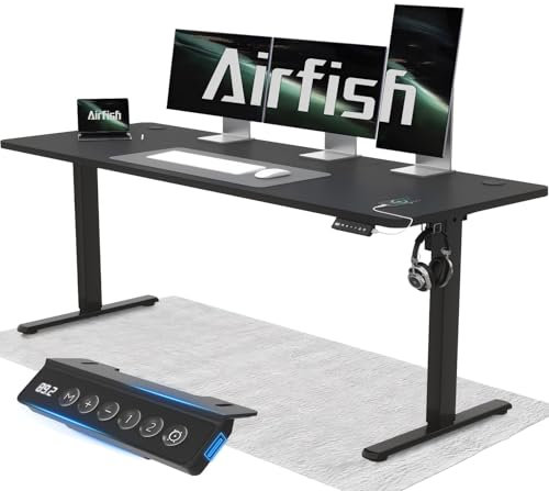 Airfish Höhenverstellbarer Schreibtisch 160x70cm mit USB-Buchse, Schreibtisch Höhenverstellbar Elektrisch mit Memory Funktion, 73-118cm,Schwarz