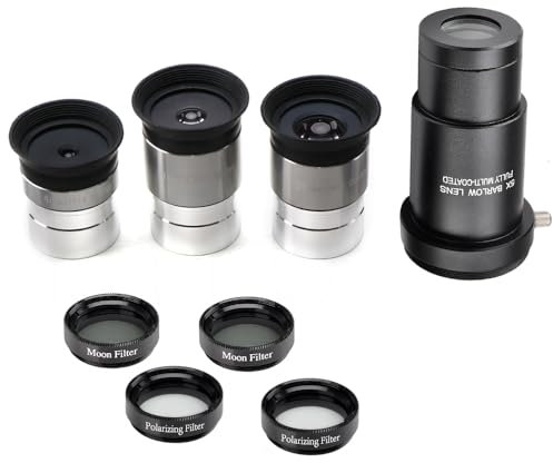 Starboosa Complete Telescope Eyepiece Set - Multi-Coated Optics - 1.25 inch Eyepiece Set with 4mm, 10mm, 20mm Lenses, 5X Barlow Lens, 2 Moon Filters, 2 Polarizing Filters