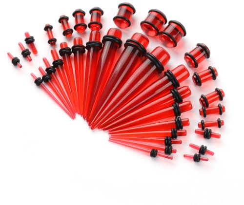 vogem 36 Stück Ohr Dehnstäbe Set 1-10mm/14G-00G Ohr Gauges Expander Set Acryl Tapers und Plugs Body Piercing Schmuck Set für Frauen und Männer (Rot)