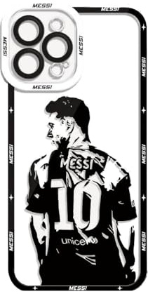 EZB Schutzhülle für iPhone 16 mit Lionel Messi-Motiv, Schwarz und Weiß, transparent, flexibel, stoßdämpfend, coole Handyhülle, Messi-Shirt 10