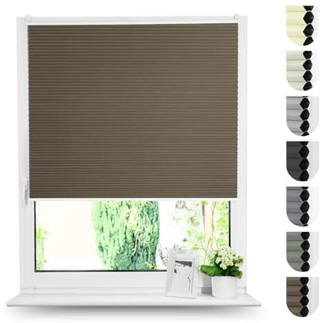 Tom'Shop Plissee mit Klemmfix UV-Schutz WABEN Dunkelbraun B95cm x H120cm | Verdunkelndes Wabenplissee ohne Bohren mit Thermoeffekt, Sicht- und Sonnenschutz für Fenster und Türen