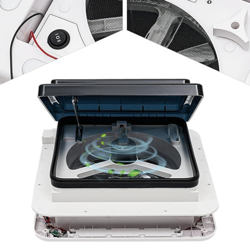 Xigner RV Dachventilator Belüftung für Wohnmobil 12V Wohnmobildach Abluftventilator mit LED-Beleuchtung, für RV, Wohnwagen, Auspuff Dachluke sehr leise (Größe Öffnung:28 x 28 cm)