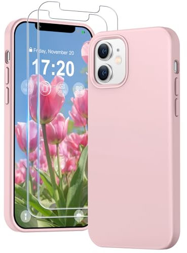 PuyaTeya 3 in 1 Hülle für iPhone 11, mit 2 Stück 9H Panzerglas Premium Liquid Silikon Hülle, mit 4-Layer stoßfeste abriebfestes, Soft Mikrofaserfutter Kratzfes Schutzhülle für iPhone 11(Rose)