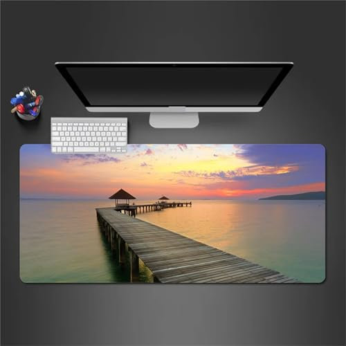 Senyanr Gaming Mouse Pad Bridge Sea XXL Mouse Mat 59.1x31.5x0.08 inch Extended Large Mouse Mat Desk Pad Stitched Edges Mousepad Non-Slip Rubber Base for Office Home