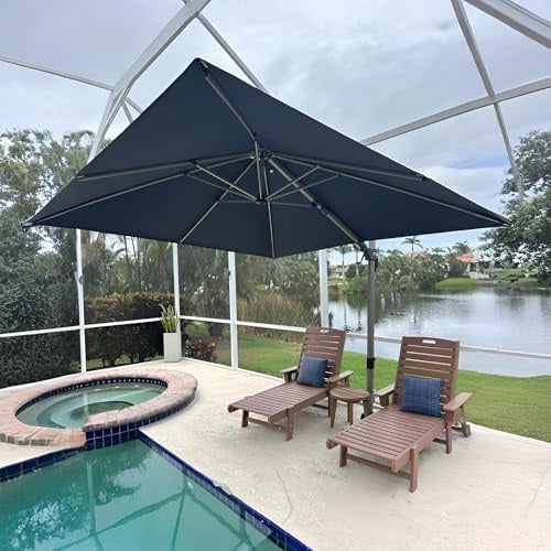 PURPLE LEAF Parasol Déporté 3 x 3 m Carré, Toit à Rotatif 360°, Protection UPF 50+, Parasol De Jardin Extérieur avec Poteau Champagne Suspendu en Aluminium, Pour Piscine, Terrasse, Gris acier