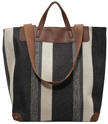 HFLZBRO Große Arbeitstasche für Damen – Laptopfach, Canvas-Umhängetasche für Büro und den täglichen Gebrauch, Tragetasche mit geräumigem Stauraum, Schwarz, Large