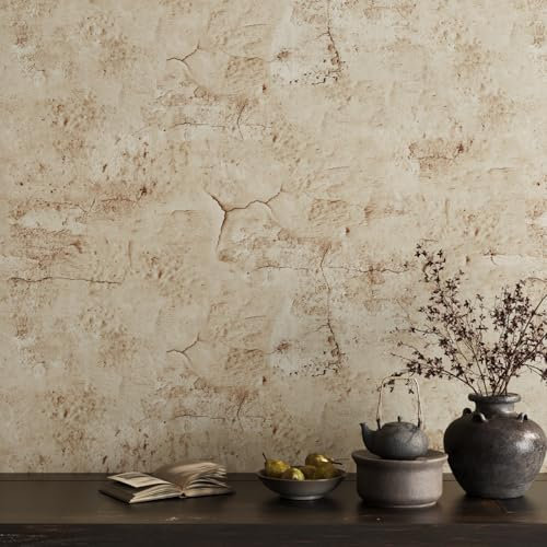 VaryPaper Self Adhesive Industrial Style Tan Concrete Wallpaper 40cmx200cm Retro Cement Contact Paper Sticky Back Plastic Kitchen Vinyl Wrap for Worktop Cupboards Hallway Bathroom Wallpaper Waterproof