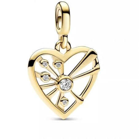 PANDORA ME Herz & Strahlen Medaillon-Charm aus Sterling Silber mit 14 Karat vergoldete Metalllegierung, Cubic Zirkoniastein, Kompatibel ME und Moments Armbändern, 763453C01