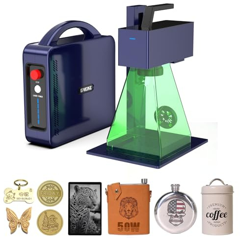 GWEIKE G2 Max 50W Fiber Laser Engraver with 3D & Deep Engraving, 15000mm/s Fast Laser Engraver Machine, 150x150mm Working Area, 0.001mm Laser Marking Machine for Jewelry, Metal, Leather, Dog Tags