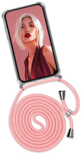 ONEFLOW Handykette für Samsung Galaxy A26 5G Hülle mit Band, Handyhülle mit Kette abnehmbar, Handyband zum Umhängen, Handy Umhängeband Lange Handykordel, Twist Case – Rosa