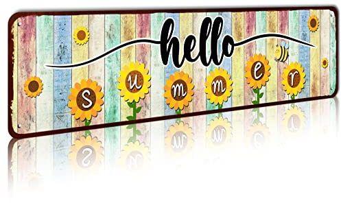 Hello Summer Sign,Farmhouse Sunflower Summer Decor Sign Porch Decor for Home Garden Farmhouse Yard Office Decorations 4x16 Inch