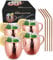 izdeel Verres Moscow Mule Tasses Cuivre Mugs 550ml Verres pour Cocktail, Rhum, Boissons Froides, Maison, Bar, Fête, La Saint Valentin, Anniversaire Cadeaux, Ensemble (4 Tasses & 4 Pailles)