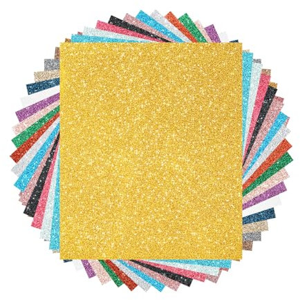 NANAPLUMS Glitzer Plotterfolie Textil - Heat Transfer Vinyl 30.5 cm*25.4 cm Transferfolie Plotter Flexfolie für Textilien Transferfolie zum Aufbügeln für DIY T-Shirt, Stoffe (20 Farben Glitzer)