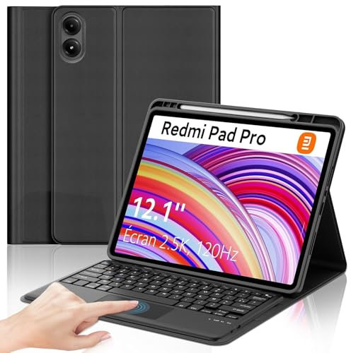 IVEOPPE Clavier Redmi Pad Pro 12.1 2024/Xiaomi Poco Pad 2024, Clavier avec pavé Tactile, Clavier AZERTY sans Fil Bluetooth Amovible pour Xiaomi Redmi Pad Pro 12.1 2024, Noir
