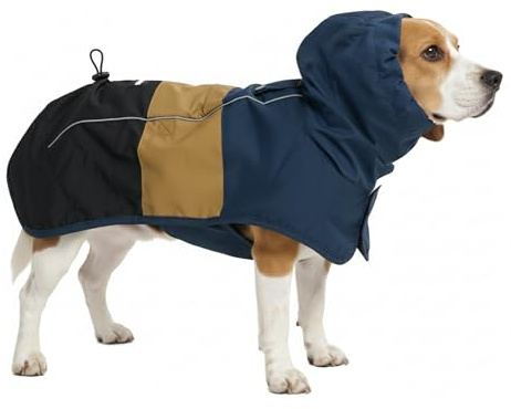 Spark Paws Dog Raincoat, Waterproof Coat Rain Jacket for Small Medium Large Dogs, Reflective Breathable Full-Body Coverage - Blue Gold Black - 2XL