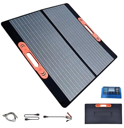 Lissontine 200W Monocrystalline Portable Folding Solar Panel Charger Kit with Dual USB 5V + 18V DC Output for Portable Power Stations, Mobile Phones, Laptops, Camping, RV Marine Car Batteries 100W