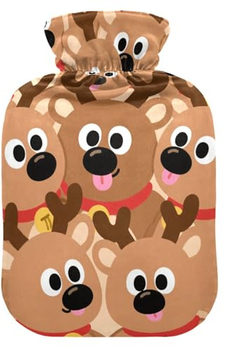 Wärmflaschen mit süßem Cartoon-Elch-Motiv, mit weichem Bezug, 2-Liter-Wärmertasche für Hand- und Fußwärmer, Schmerzlinderung, Bolsa de agua Caliente para el Dolor