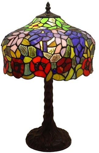 Bieye L30995 Tiffany-Tischlampe im Wisteria-Blumenmuster mit Baumstammfuß für die Heimdekoration (mehrfarbig, 30 cm breit)