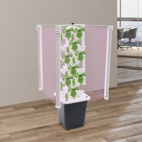 GIDRLL Hydroponic Tower Grow Kit, 6 våningar, 30 hål, jordlöst odlingssystem, vertikalt hydroponiskt torn med LED-ljus och vattentank, planteringstorn hydroponiskt systemkit för örter/frukt/grönsaker