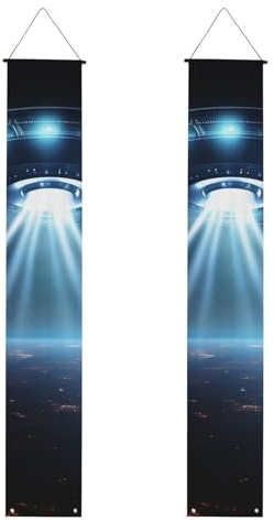 UFO-Raumschiff-Verandabanner, Türbanner zum Aufhängen, Geburtstagsbanner, Partybanner, Fotohintergrund, Haustürschilder für Willkommensfeiern, Weihnachtsfeiern, Innen- und Außen tion