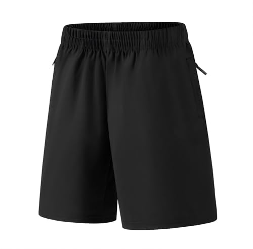 Athletic Shorts for Boys Kids Quick Dry Soccer Running Sports Active Performance Shorts Zipper (Black, 5-6 Years)