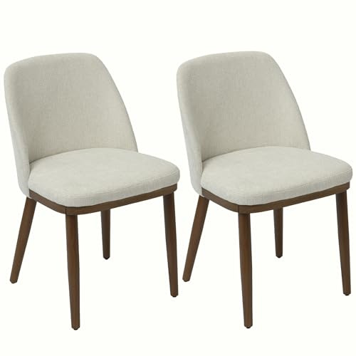 Duhome 2er Set Esszimmerstuhl, Beige | Küchenstuhl aus Leinen und Holz Polsterstuhl mit Gebogene Rückenlehne für Esszimmer Wohnzimmer Restaurant