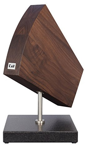 KAI drehbarer Messerblock 360° aus Walnuss mit Granitboden - Premium Holz - Platz für 6-8 Messer, zweiseitig magnetisch - Abmessung 31 x 18 x 34 cm