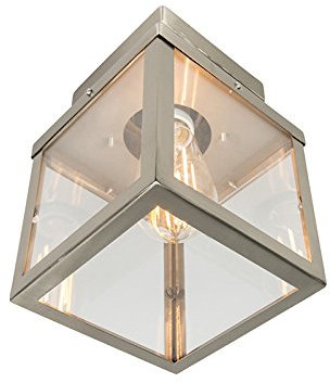 Qazqa - Moderne Outdoor Außen Deckenleuchte I Deckenlampe I Lampe I Leuchte Stahl I Silber I nickel matt 1-flammig - Rotterdam I Außenbeleuchtung - Edelstahl Quadratisch - LED geeignet E27