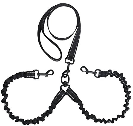 Ewolee Hundeleine Doppelleine | Hundeleine für 2 Hunde | Dehnbare reflektierende Doppel-Leine für kleine bis große Hunde