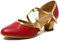 MINITOO Women Dance Shoes Closed Toe Party Evening Wedding Pumps with Ankle Strap L188 Burgundy/Gold UK 5.5