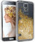 EAZY CASE Hülle kompatibel mit Samsung Galaxy S5/LTE+/Duos/Neo Schutzhülle mit Flüssig-Glitzer, Handyhülle, Schutzhülle, Back Cover mit Glitter Flüssigkeit, aus Silikon, Transparent/Durchsichtig, Gold