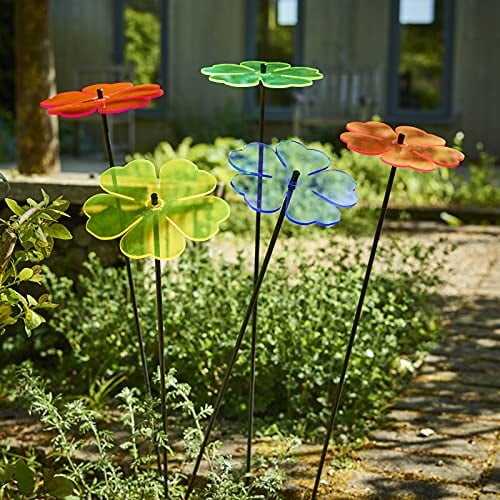 SunCatcher Garden Decor 5 Leuchtende Sonnenfänger Garten Stecker 75cm große Blumen Dekoration für Balkon und Terrasse als Gärtner Geschenk, Farbe:YYY