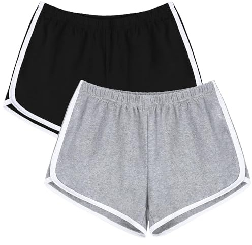 URATOT 2-pack sportshorts i bomull yoga dans korta byxor sommar atletiska shorts