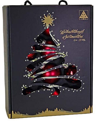 Riffelmacher 26254 - Glaskugeln burgund, bordeaux, Durchmesser 6 cm, 24 Stück im Koffer, PVC-frei, Baumschmuck, Weihnachtsbaum, Dekoration, Weihnachten