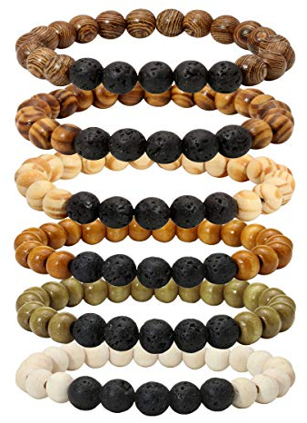 Eigso Holzperlenarmband Lavagestein Perlen Diffusor Armband Edelstein Aromatherapie Armband für Männer Frauen