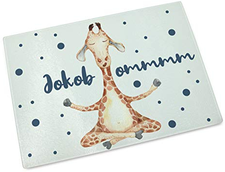GRAZDesign Schneidebrett aus Glas, personalisiert Name für Kinder, Geschenk, Frühstücksbrett Lustige Giraffe
