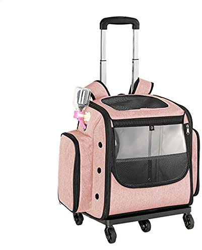 Hundetrolley Transporttasche Katze, Deluxe Upgraded Hundetragetasche mit Rollen, Faltbare Transportbox für Kleine Hunde und Katzen mit Zusammenklappbarer Schüssel (Color : Pink)