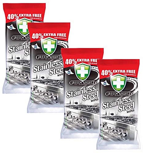 Green Shield Stainless Steel Wipes 4 Packs of 70 = 280 Wipes Cuts Through Kitchen Grease, Removing Stains for Kitchen Appliances