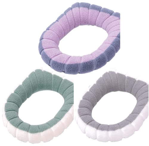 Toilettensitzbezug, WC-Sitz Wärmer 3 Stück Wärmer WC-Sitzbezug Waschbar WC-Sitz-Pad Universal WC-Sitz Cover Toilettensitzbezug Weich Dicker Tuch dehnbar WC-Sitz Cover Dehnbar Toilettensitzbezug (A)