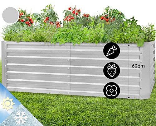 blumfeldt High Grow Straight - Macetero, Protección contra óxido, Acero galvanizado de 0,6 mm (Ø), 4 Barras de protección, Resistencia Intemperie, Volúmen de 432 L, 1200 x 60 x 100 cm, Plateado