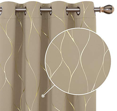 Deconovo Verdunkelungsvorhänge mit Ösen Blickdichte Gardinen Kinderzimmer Mädchen, 183x168 cm(HöhexBreite), Taupe, 2er Set
