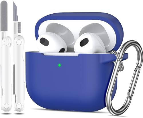 MHYALUDO Kompatibel mit AirPods 3 Generation Hülle 2021, Kompatibel mit AirPods 3 Hülle, weicher Silikonschutz, kompatibel mit AirPods 3-Hülle mit Schlüsselanhänger und Reinigungsset, Blau