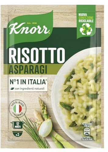 Knorr Risotto con Asparagi, Risotto Pronto con Ingredienti Naturali, 100% Riso Italiano e Chicci al Dente, Preparazione in Pentola o al Microonde, 175g, 2 Porzioni