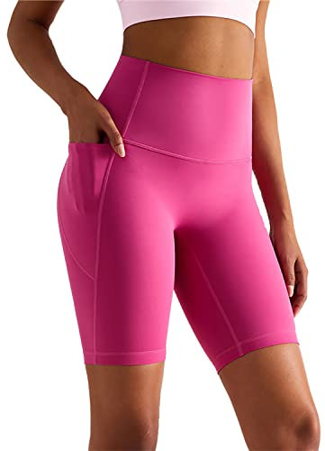 XDSP Damen Kurze Leggings Damen Yoga Shorts Kurze Leggings mit Handytasche Fitness Shorts (M, Rosa Litschi)